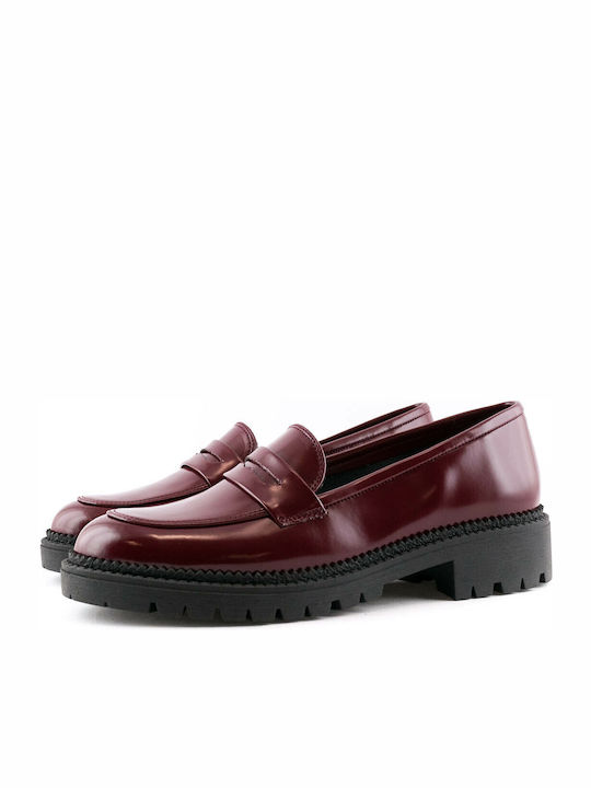 Stefania Leather Women's Loafers in Burgundy Color