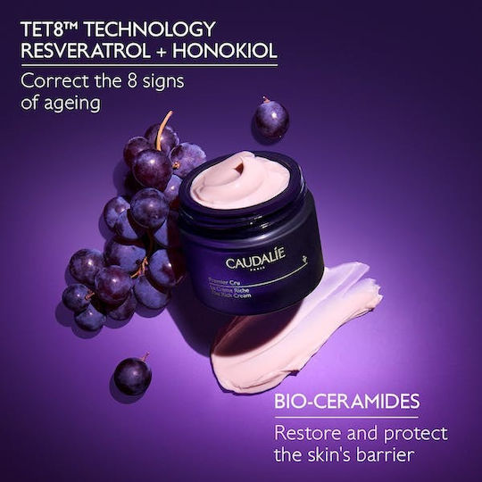 Caudalie Premier Cru La Creme Refill Rich 24ωρη Κρέμα Προσώπου για Ενυδάτωση, Αντιγήρανση & Σύσφιξη με Υαλουρονικό Οξύ & Ceramides 50ml