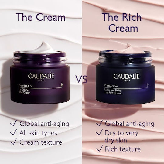 Caudalie Premier Cru La Creme Refill Rich 24ωρη Κρέμα Προσώπου για Ενυδάτωση, Αντιγήρανση & Σύσφιξη με Υαλουρονικό Οξύ & Ceramides 50ml