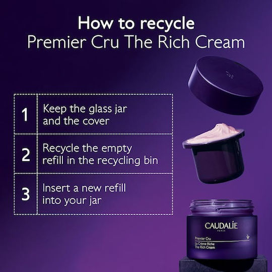 Caudalie Premier Cru La Creme Refill Rich 24ωρη Κρέμα Προσώπου για Ενυδάτωση, Αντιγήρανση & Σύσφιξη με Υαλουρονικό Οξύ & Ceramides 50ml