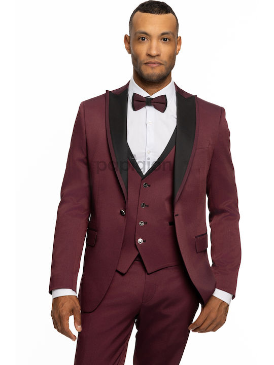 19V69 Men's Summer Suit with Vest Burgundy