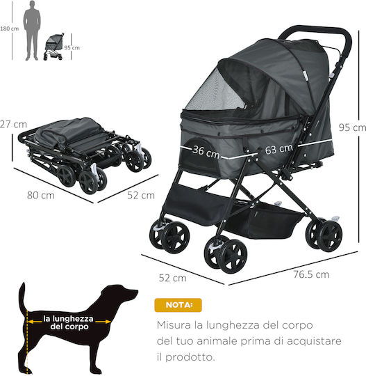 Pawhut Dog Carrying Gray Stroller L95xW76.5xH52cm