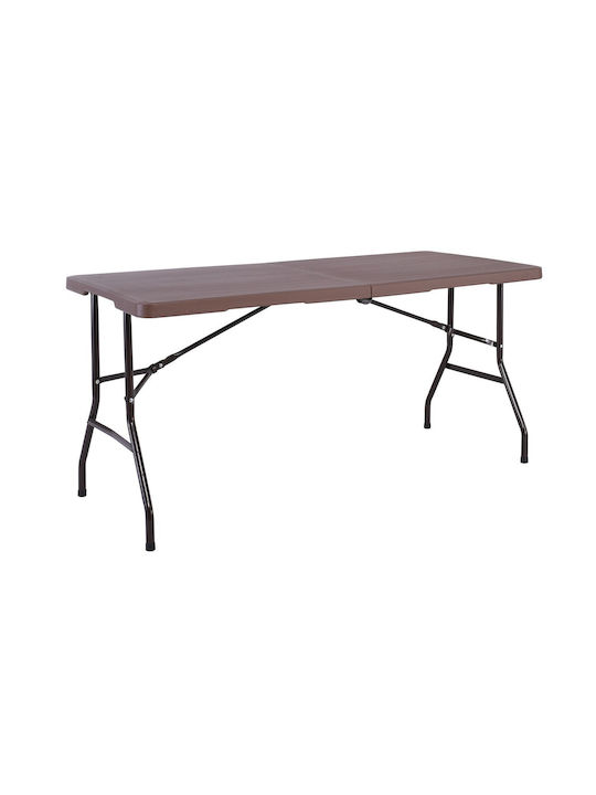 Blow Outdoor Dinner Foldable Table with Plastic Surface and Metal Frame Brown 152x70x72cm