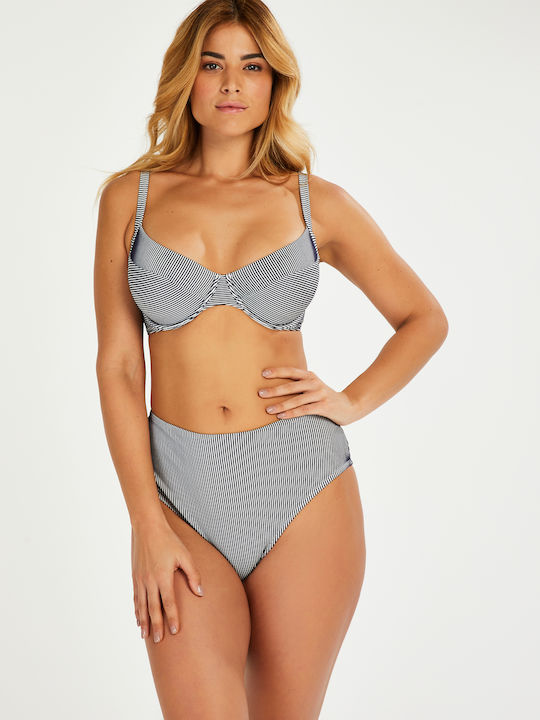 Underwire Bikini Bra with Ruffles Black Striped