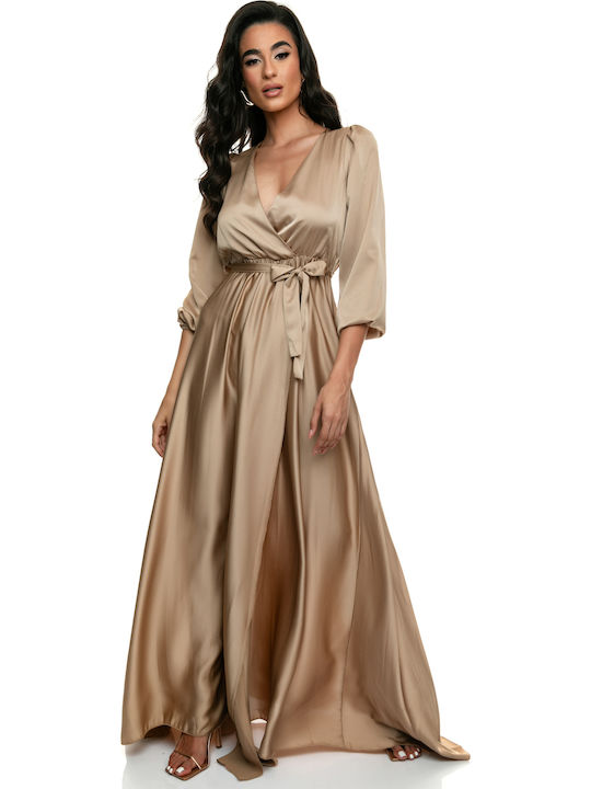 Maxi Dress for Wedding Christening Satin Gold