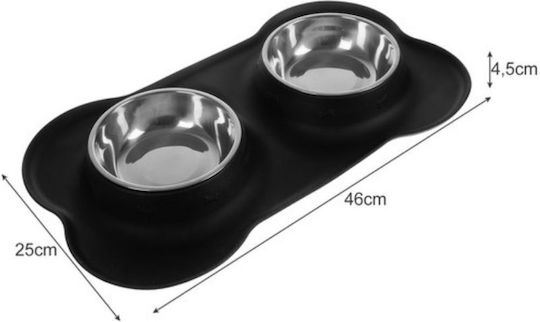 Purlov Stainless Steel Bowl Food & Water for Dog & Cat with Base 2x 450ml 13cm in Black Color