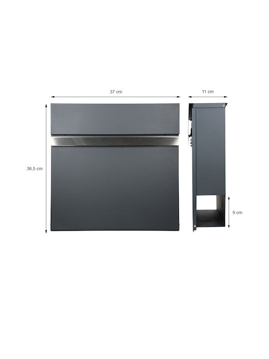 Outdoor Mailbox Metallic in Gray Color 37x11x36.5cm