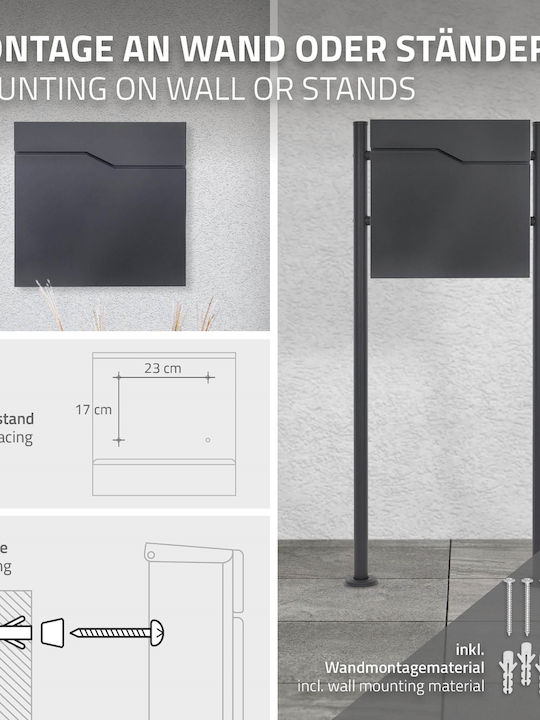 Inox Outdoor Mailbox Gray 37x11x37cm