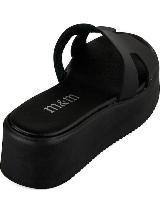 Δερμάτινα Γυναικεία Σανδάλια Flatforms Μαύρα