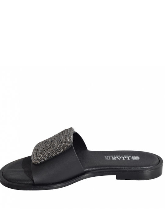 Lias Mouse Leather Women's Flat Sandals in Black Color