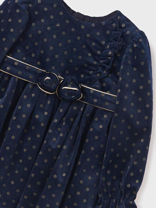 Mädchenkleid Langärmeliges Samt Polka Dot Set aus 2 mit Zubehör Marineblau