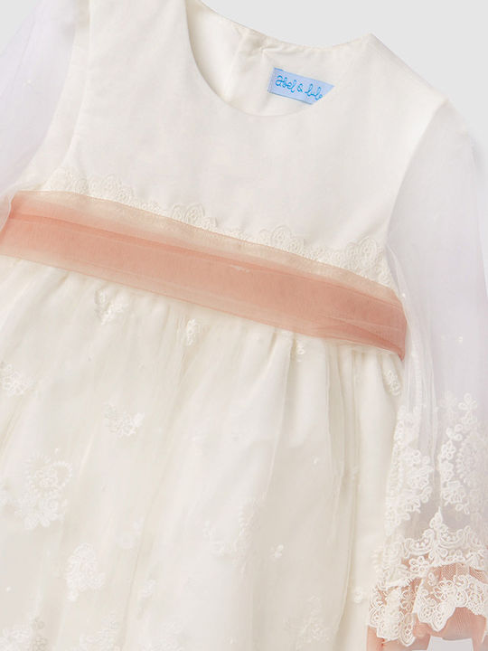 Mädchenkleid Langärmeliges Tüll Für Blumenmädchen Weiß