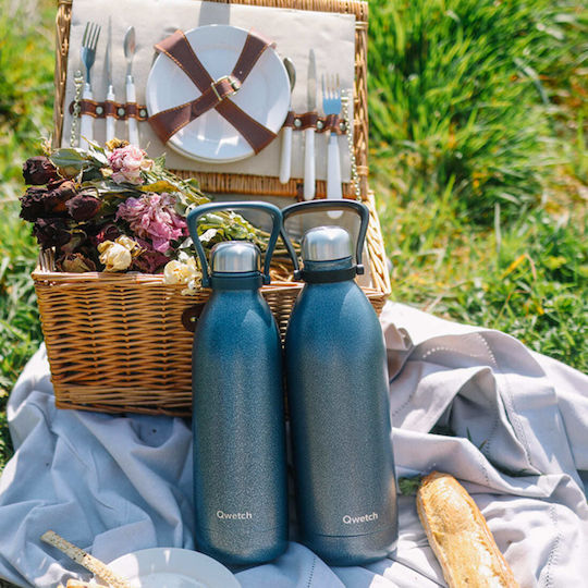 Qwetch Μπουκάλι Θερμός Ανοξείδωτο BPA Free Μπλε με Λαβή