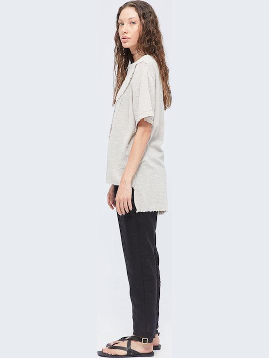 Women's Summer Blouse Cotton Short Sleeve Beige