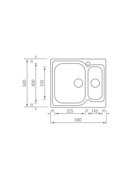 Sanitec Drop-In Sink Right Inox Matte W58xD50cm Silver