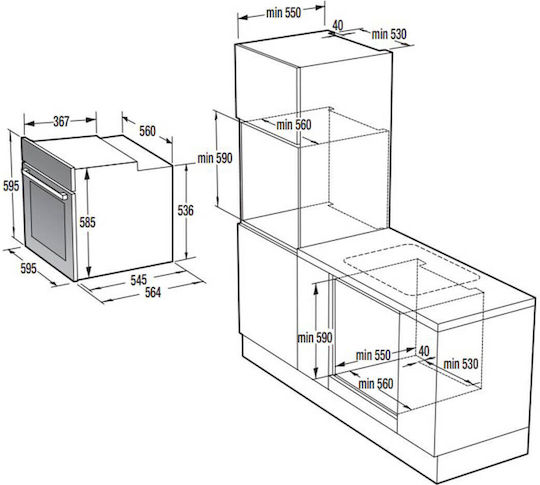 Korting Φούρνος άνω Πάγκου 77lt Π59.5εκ. Inox