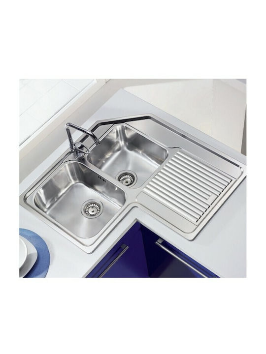 Sanitec Zenith Ένθετος Νεροχύτης Γωνιακός Δεξιός Inox Σατινέ Μ83xΠ83cm Ασημί