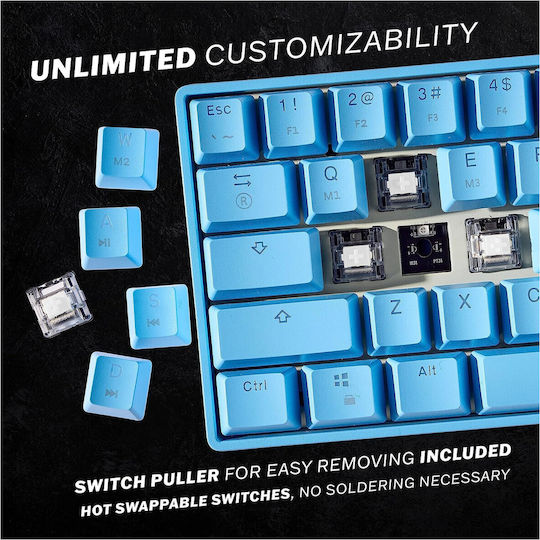 HK Gaming GK61 Gaming Mechanical Keyboard 60% with Gateron Black switches and RGB lighting (English US) Blue
