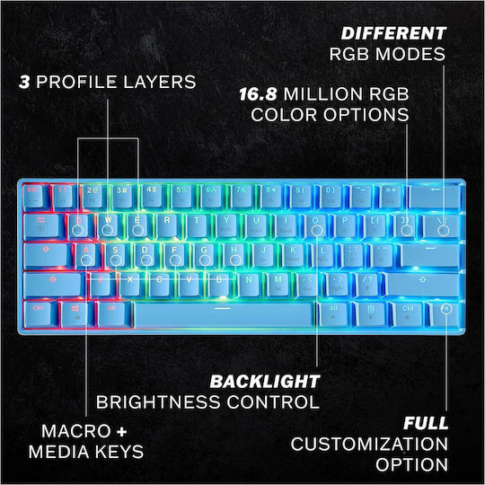 HK Gaming GK61 Gaming Mechanical Keyboard 60% with Gateron Black switches and RGB lighting (English US) Blue
