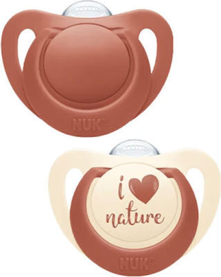 Nuk Биберони Силикон For Nature Beige - Red за 6-18 месеци 2бр