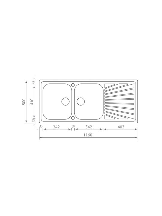 Sanitec Ένθετος Νεροχύτης Inox Σαγρέ Μ116xΠ50cm Ασημί