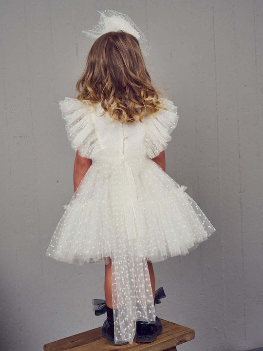 Designer's Cat White Baptism Dress made of Tulle