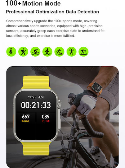 U8 Ultra 45mm Smartwatch με Παλμογράφο (Λευκό)