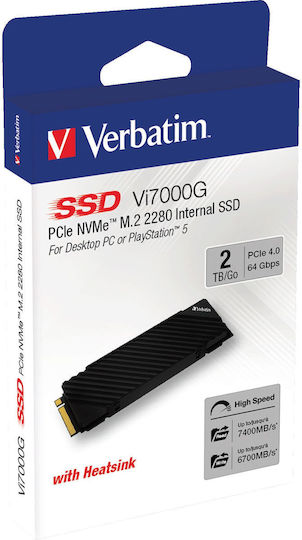 Verbatim Vi7000 PCIe SSD 2TB Тип M.2 Със Свързване PCI Express 4.0 И SSD Солидни Дъски Съвместим С PlayStation 5 49368