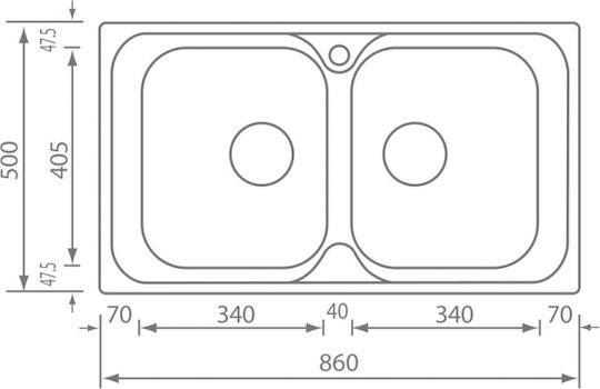 Sanitec Ένθετος Νεροχύτης Inox Σαγρέ Μ86xΠ50cm Ασημί