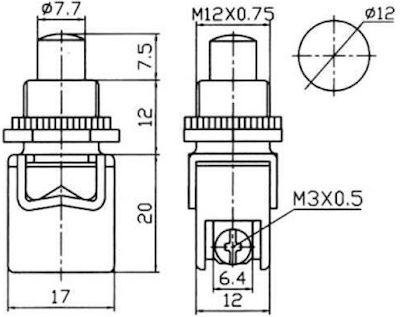 Μπουτόν Push Off Στρογγυλό Φ12 Βίδα 250V 4A Κόκκινο