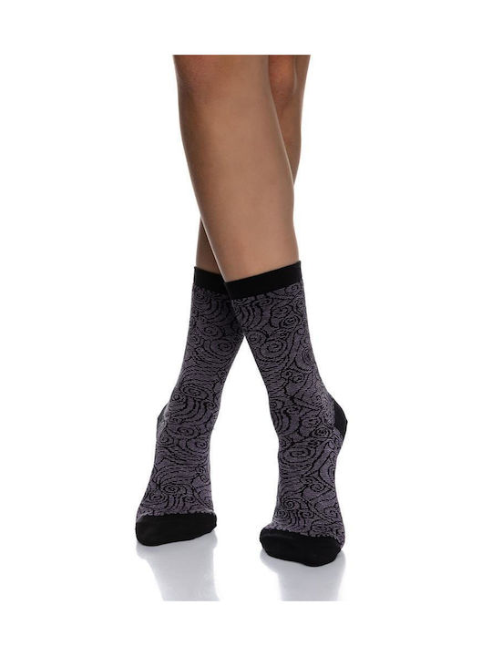 Inizio Women's Patterned Socks Black/Lilac