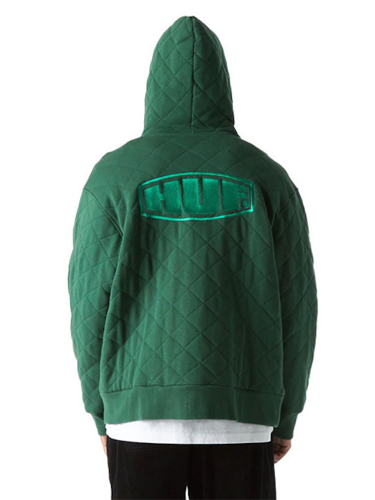 HUF Men's Sweatshirt Jacket with Hood and Pockets Green