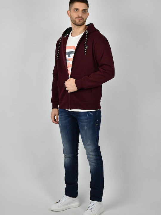 Everbest Herren Sweatshirt Jacke mit Kapuze und Taschen Burgundisch