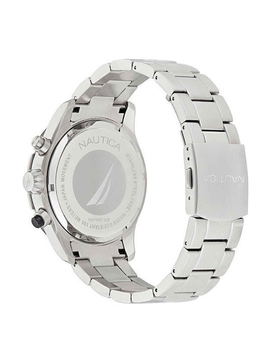 Nautica Men's Watch 46mm Chronograph Battery with Silver Metal Bracelet
