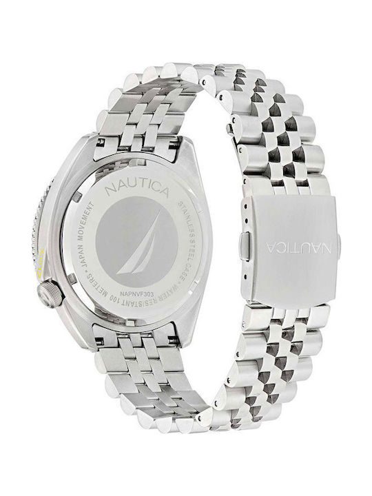 Nautica Ανδρικό Ρολόι 44mm Μπαταρίας με Ασημί Καουτσούκ Λουράκι