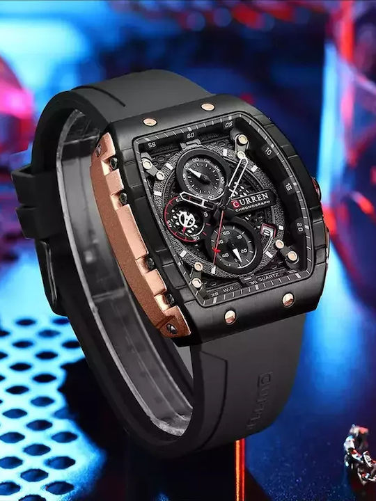 Curren Men's Watch 47mm Chronograph Battery with Black Rubber Strap