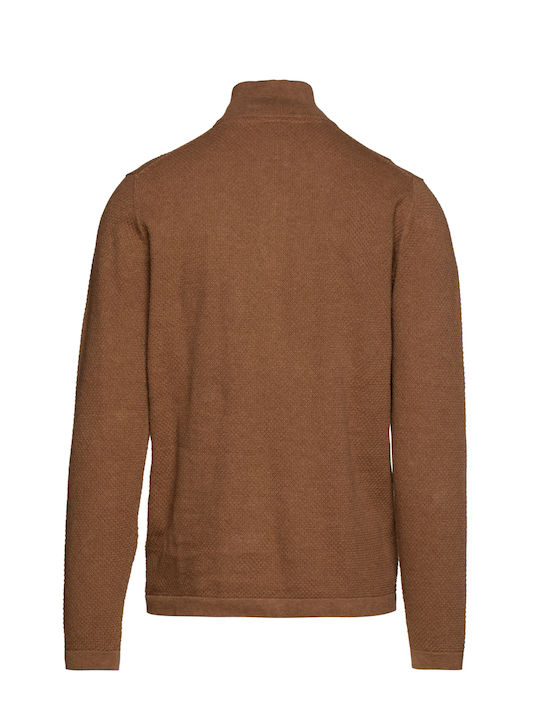 Heavy Tools Men's Long Sleeve Sweater with Zipper Brown