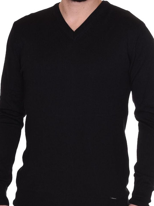 Endeson Fashion Herren Langarm-Pullover mit V-Ausschnitt Schwarz