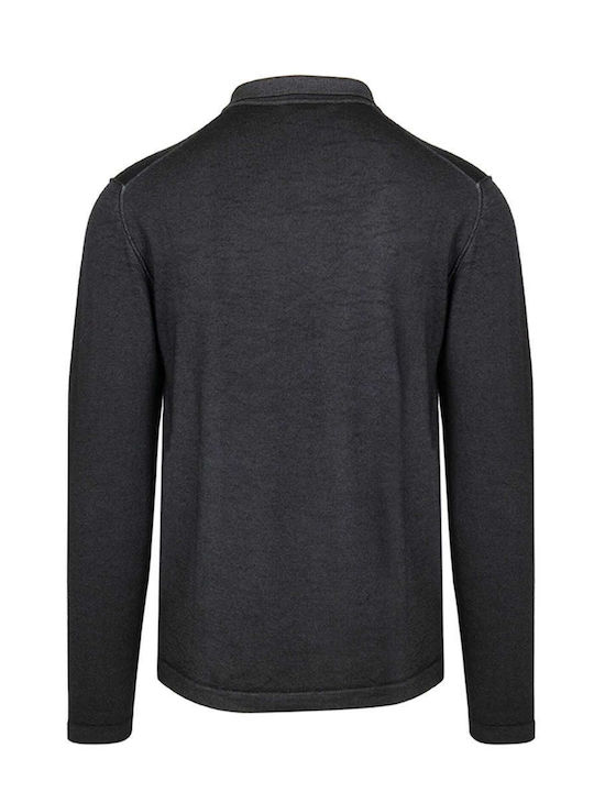 Crossley Men's Long Sleeve Sweater Polo Black