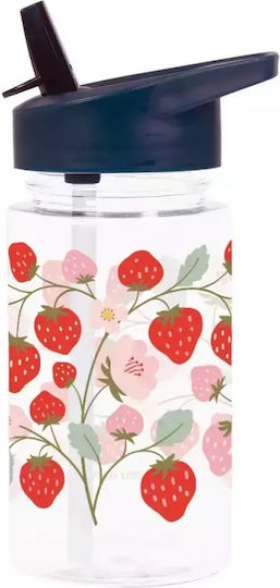 A Little Lovely Company Strawberries Kids Water Bottle Plastic with Straw 450ml (Various Designs/Colours)