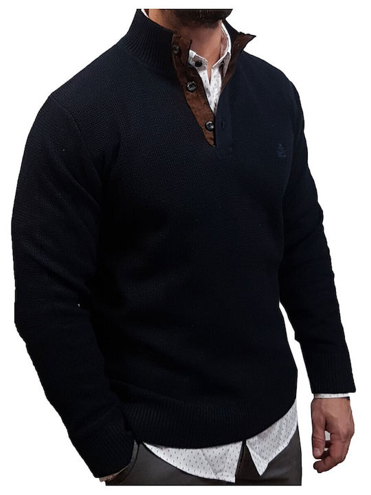 Visconti Men's Long Sleeve Sweater with Zipper Navy Blue