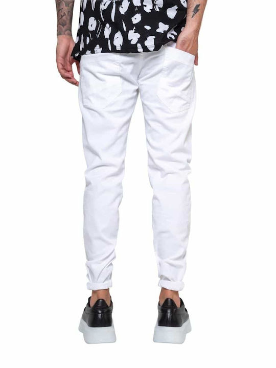 Stefan Fashion Men's Trousers Elastic in Relaxed Fit White