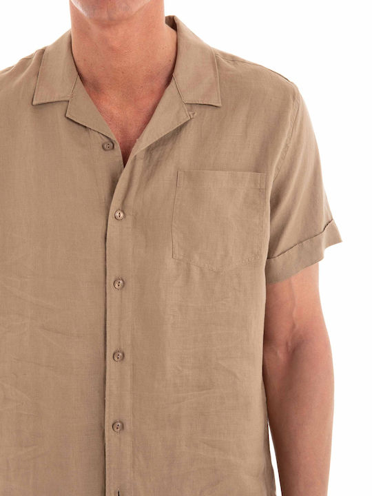 Dstrezzed Men's Shirt Long Sleeve Linen Brown