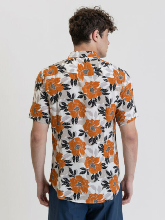 Gianni Lupo HAWAIIAN Herrenhemd Kurzärmelig Blumen Orange