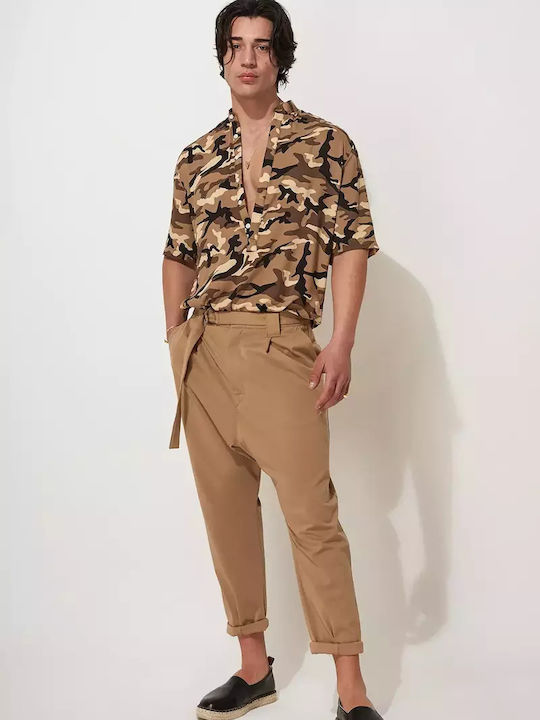 Stefan Fashion Men's Shirt Short Sleeve Camo Khaki