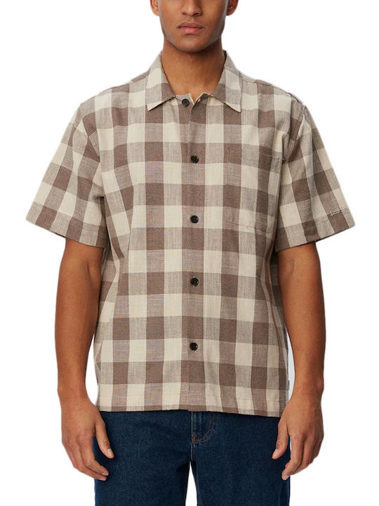 Les Deux Men's Shirt Short Sleeve Cotton Brown