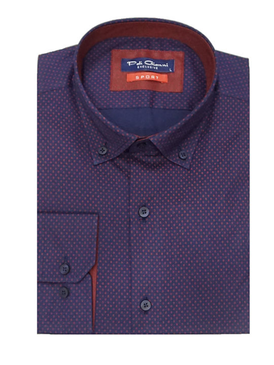 Poli Gianni Men's Shirt Long Sleeve Cotton Polka Dot Purple