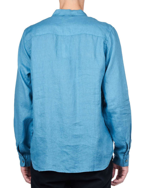 Crossley Men's Shirt Long Sleeve Linen Blue