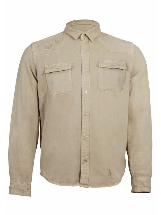 G Secret Men's Shirt Long Sleeve Denim Beige