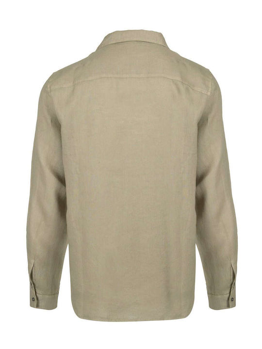 Crossley Men's Shirt Long Sleeve Linen Khaki